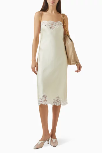 Iconic Lace-trim Midi Dress in Satin