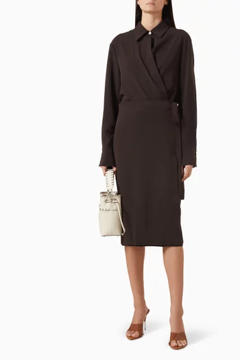 فستان متوسط الطول بنمط قميص وحزام كريب