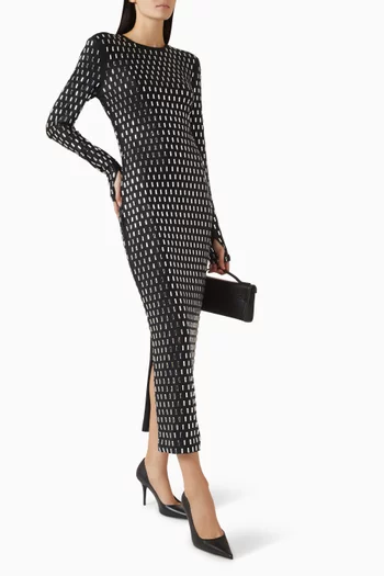 فستان اورا متوسط الطول مزين بتطريزات