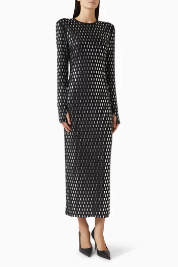 فستان اورا متوسط الطول مزين بتطريزات