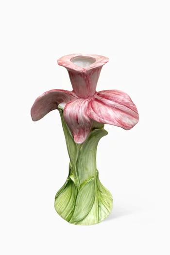 حامل شمعة بتصميم زهرة التوليب خزف بطلاء يدوي