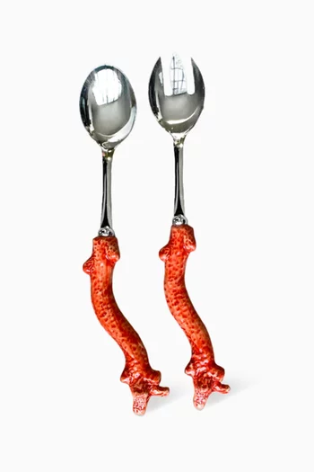 Coral Serving Spoon & Fork Set in Resin