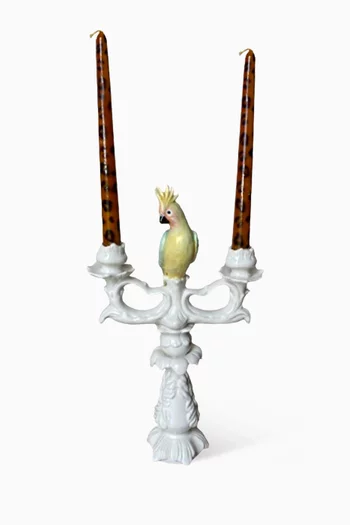 Parrot Candelabra in Hand-painted Ceramic
