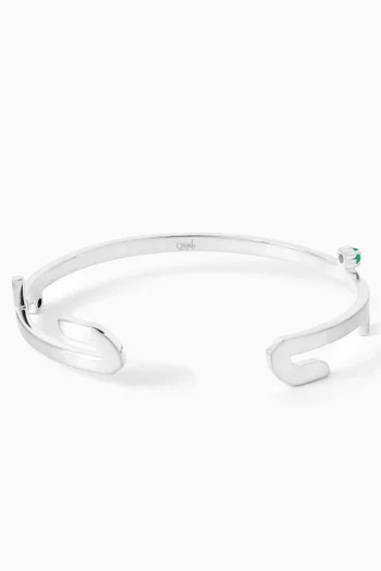 سوار مفتوح بكلمة حب مرصعة بالزمرد فضة إسترلينية