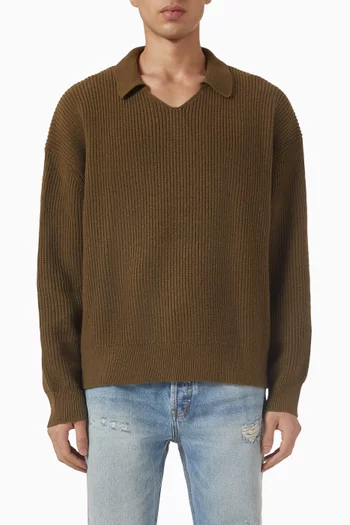 Open Neck Knit Polo Sweater