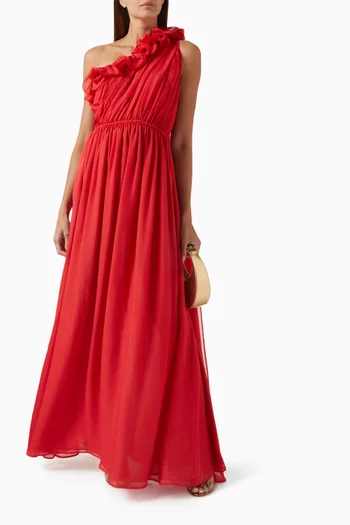 فستان جيني طويل بكتف مكشوف