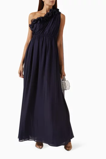 فستان جيني طويل بكتف مكشوف