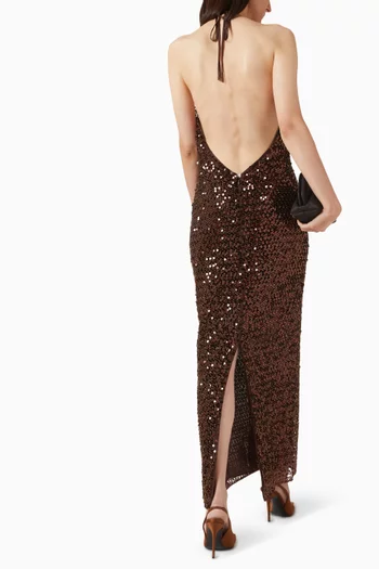 فستان إيفرلي طويل بياقة عالية ومطوية