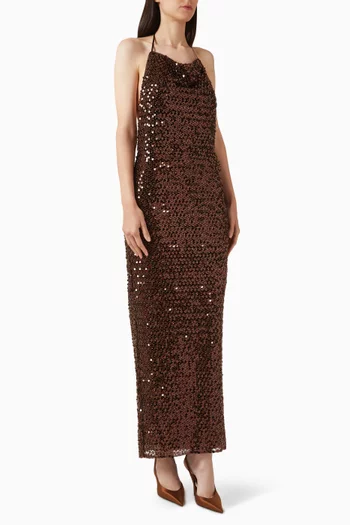 فستان إيفرلي طويل بياقة عالية ومطوية