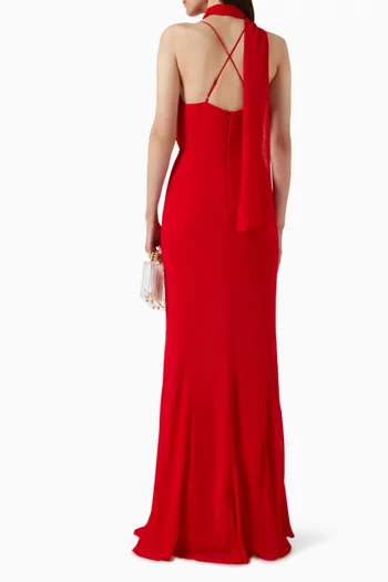 فستان رومي طويل بوشاح