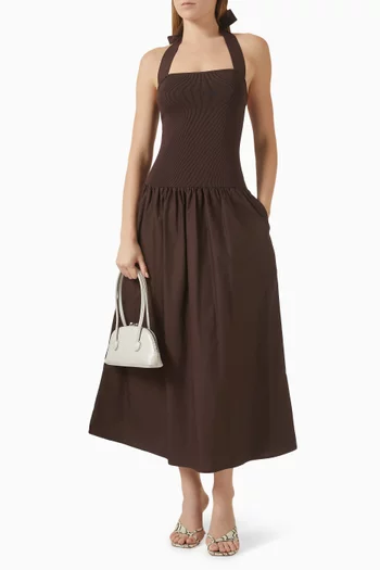 Aliah Halter Midi Dress in Cotton-poplin