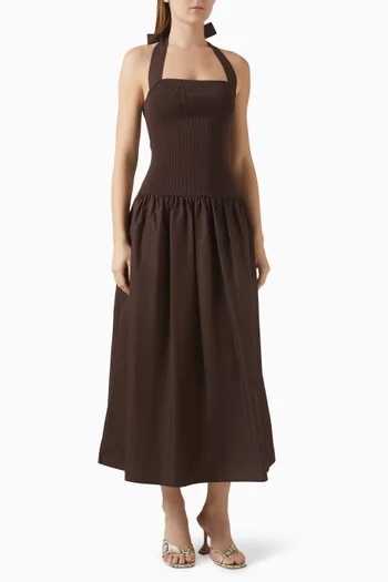 Aliah Halter Midi Dress in Cotton-poplin