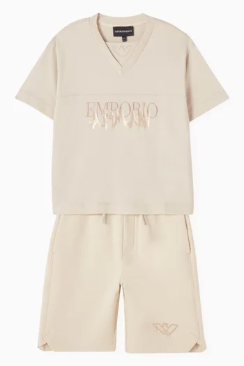 Logo T-shirt & Shorts Set in Cotton