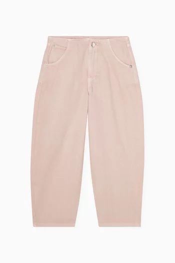 بنطال جينز بقصة ساق واسعة وشعار الماركة دينم