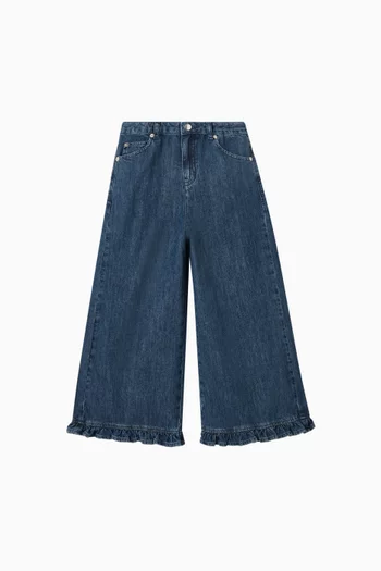 بنطال بقصة ساقين واسعتين وحواف بكشكش