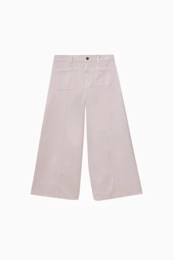 بنطال جينز بقصة ساق واسعة وشعار الماركة دينم