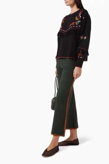 بنطال بقصة ساق واسعة منسوج بحياكة بغرزة البطانية