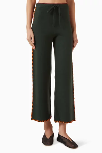 بنطال بقصة ساق واسعة منسوج بحياكة بغرزة البطانية