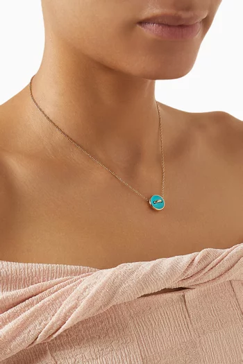 قلادة بوم بوم دوت بدلاية بوجهين مرصعة بماسات وحجر فيروز ذهب وردي عيار 18