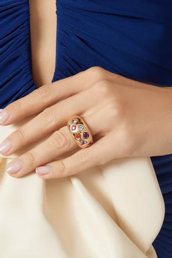 خاتم ايكونيكا مرصع بالجواهر ذهب وردي عيار 18