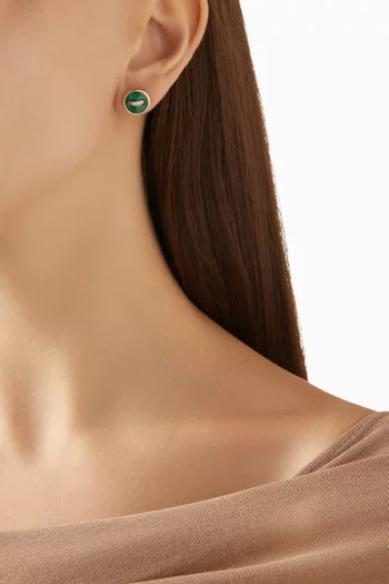 أقراط بوم بوم دوت مرصعة بالماس والملاكيت ذهب وردي عيار 18