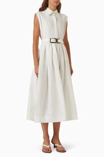 Belted Shirt Dress in Linen