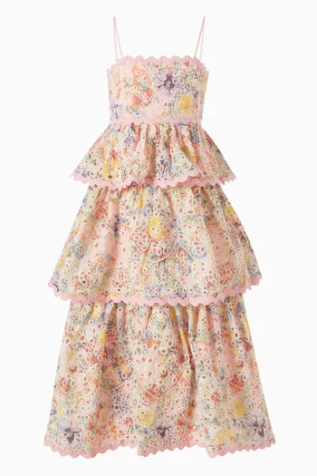 فستان ألانا طويل مطرز بكشكش