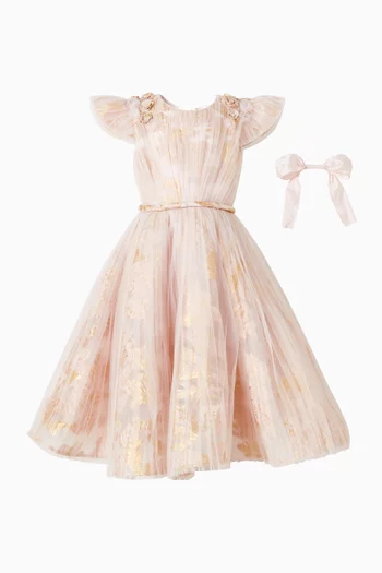 فستان مزين بتطريزات تول