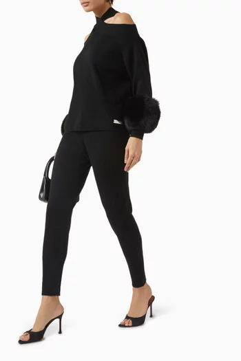 بنطال بقصة تضيق نحو الأسفل ورباط تضييق صوف وكشمير