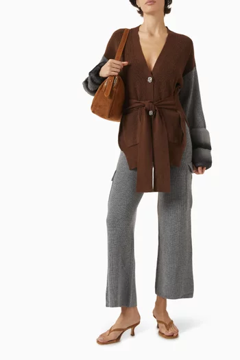 كارديغان بتصميم مقسم بالألوان فرو وصوف وكشمير