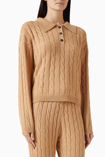 Button-up Polo Sweater in Cable-knit
