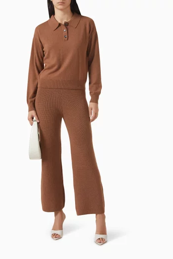 Button-up Polo Sweater in Plain-knit