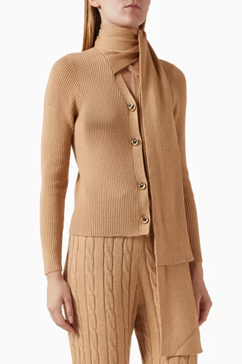 Button-down Scarf Cardigan in Rib-knit