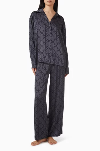 قميص بيجاما نيكو بنقشة شعار الماركة بالكامل ستان