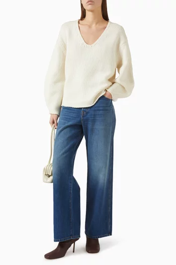 Puff Sleeve V-neck Sweater in Cashmere