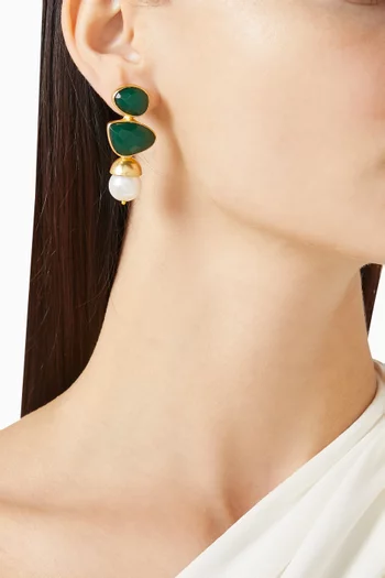 Pearl Drop Earrings in Plated Metal