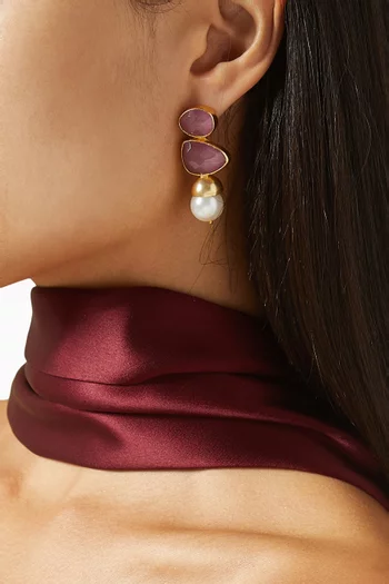 Pearl Drop Earrings in Plated Metal