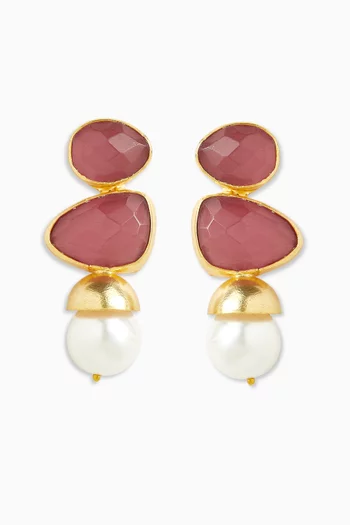 Pearl Drop Earrings in Plated Metal