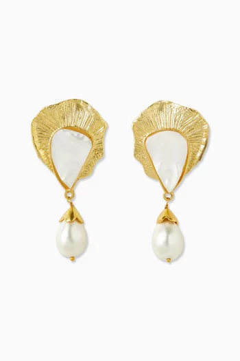 Shell Pearl Drop Earrings in Plated Metal