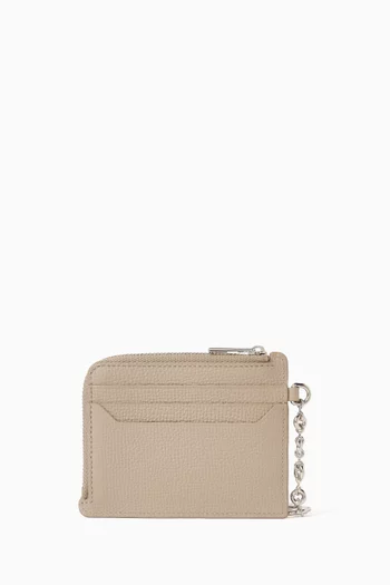 حافظة بطاقات وعملات معدنية بتصميم مربع بشعار الماركة جلد عجل