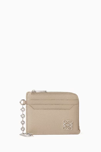 حافظة بطاقات وعملات معدنية بتصميم مربع بشعار الماركة جلد عجل