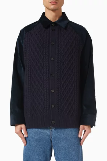 قميص بنمط جاكيت من خامات مختلفة قطن وصوف