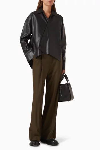 بنطال بقصة ساق واسعة جلد