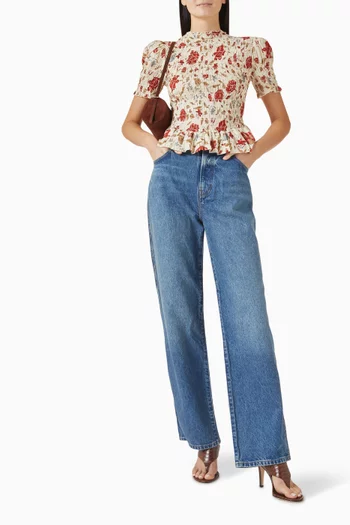 Aggie Shirred Top in Organic Cotton Blend