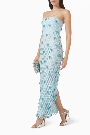 فستان إيريديسا بصدرية ومطرز بنسيج متشابك