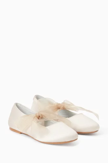 Organza Bow Ballet Flats in Satin