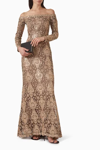 فستان سهرة اليسارا مزين بتطريزات بالترتر تول