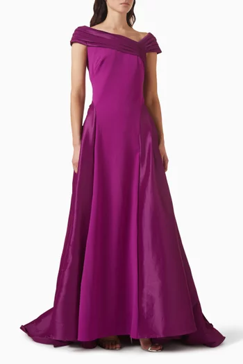 Off-shoulder Train Gown in Crepe