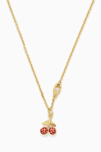 Pavé Cherry Short Pendant Necklace in Plated Brass