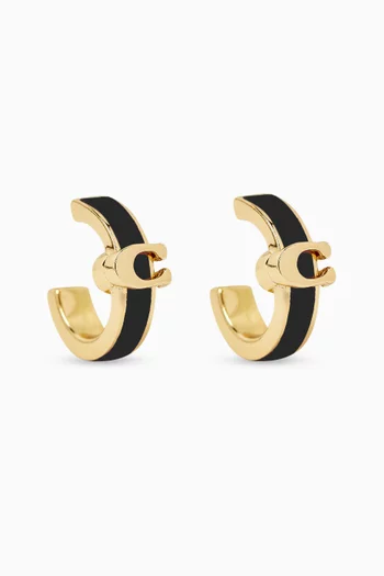 Signature C Enamel Huggie Earrings in Plated Brass